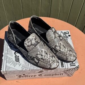 Jeffrey Campbell Men’s Gray Snake-Print Penny Loafers